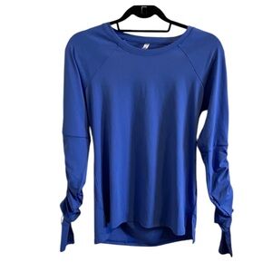 FABLETICS BLUE RUCHED LONG SLEEVE TOP SIZE SMALL